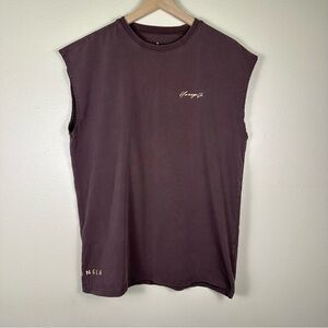 YOUNGLA Men's Streetwear Sleeveless Cutoff Oversized Fit Brown Shirt